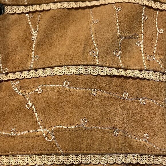 Kroshetta Tan/Camel Suede Cropped Patchwork Jacket Size M - Picture 5 of 14